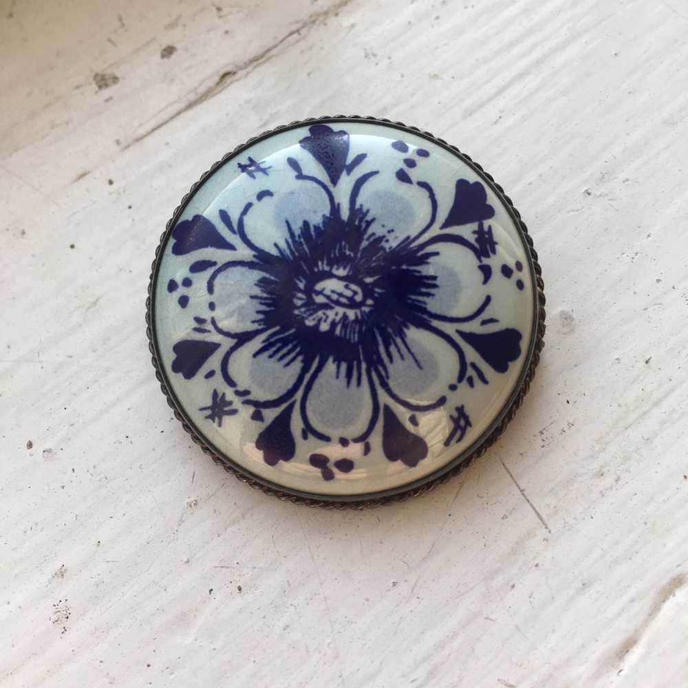 Vintage Blue Flower Pin